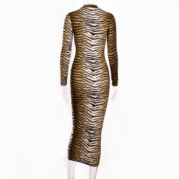 Jeseň roku 2019 leopard šaty pulóver žena Bežné dlhý rukáv leopard tlač telo con midi šaty chudnutie pošva ženy oblečenie