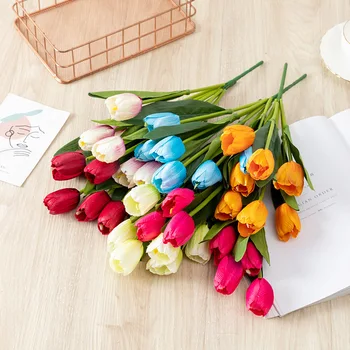 7 Kvet tulipánu kyticu umelých kvetov hodvábne tkaniny s kvetinovým skutočný dotyk domov, záhrady, kancelárie kreatívne svadobné narodeniny dekorácie