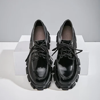 Dámske originálne kožené krajky-up flatform bytov oxfords voľný čas thic jediným brogues topánky vysokej kvality mäkké pohodlné bežné čistenie