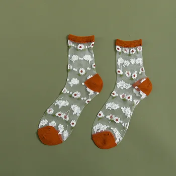 Transparentné Ponožky Ženy Kvetinový pre Daisy Tenké Letné Priedušná Módne Príliv Indie Pop Sockset Žien Obyčajné Ponožky Čipky Kawaii