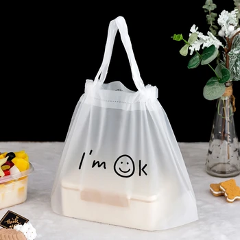 1 KS na sklade Factory vysekávané rukoväť recyklovať osobné dizajn matného priehľadného plastu nákupné tašky s rukoväť plastová taška