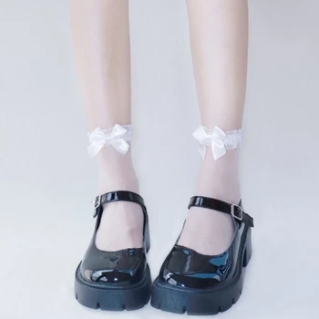 Dámske Ultra Tenké Transparentné, Hodvábne Posádky Ponožky Sladké Volánikmi Čipky Luk Japonský Lolita Kawaii Sklenené Vlákna, Letné Hoisery