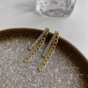 2021 Nový Príchod Kórejský Crystal Trendy Geometrické Jednoduché Zirkón Reťazca Strapec Visieť Náušnice Pre Ženy Módne Šperky Crystal