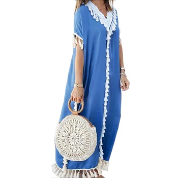 Dubaj Turecko Moslimskou Kaftane Abaya Šaty Žien Boho Lete Strapec Marocký Kaftan Sundress Islamské Oblečenie Plus Veľkosť Musulman