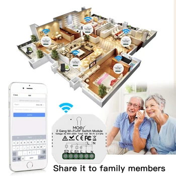 2Gang 2Way Wifi+RF433 Tuya Inteligentný Život APP Bezdrôtový Smart Svetlo Diaľkové Prepínanie Modul Pracuje S Alexa Domovská stránka Google Smart Home