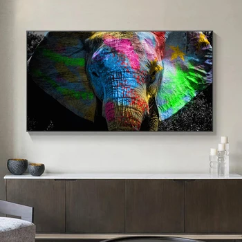 Veľká Veľkosť Africký Slon Farebné Olejomaľba Vytlačené Slobody Zvierat Na Plátne, Obrázky, Grafické Domov Stenu Decor Obývacia Izba