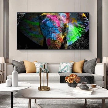 Veľká Veľkosť Africký Slon Farebné Olejomaľba Vytlačené Slobody Zvierat Na Plátne, Obrázky, Grafické Domov Stenu Decor Obývacia Izba