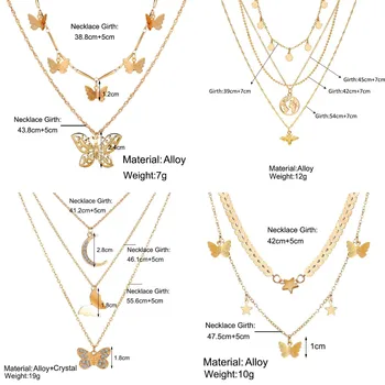 Herislim Vintage Viacvrstvových Prívesok Motýľ Náhrdelník pre Ženy, Zlato, Striebro Kúzlo Choker Náhrdelníky Boho Fashion Party Šperky