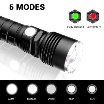 XHP50 LED Baterka Lampa Zoom Baterka 18650 USB Nabíjacie Taktické Svetlo Outdoor Camping Lov na Čítanie