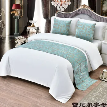 Ženilkové tri prúžok geometrické posteľ runner Moderné modrá ženilkové charakter posteľ vlajky na svadbu, výzdoba domov módy prehoz cez posteľ