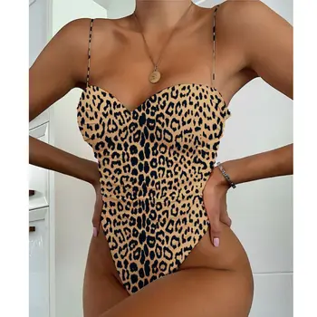Meihuida Sexy Plavky 2020 Vysokej Nohe Rez Plávanie Oblek Pre Ženy Leopard Tlač Pevnej Plavky Čalúnená Push-up Bikini Set