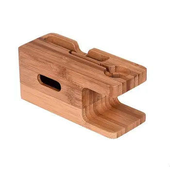 2-v-1 Reálnom Bambusové drevo Stolový Stojan pre Tablet iPad Držiak Dokovacej Držiteľ Nabíjačky pre Nabíjanie iPhone Dock pre Apple Hodinky
