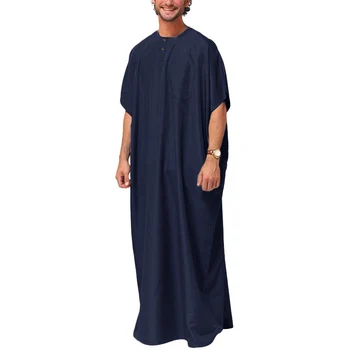 Jubba Thobe Mužov Islamskej Arabčina Kaftan Pevné Krátky Rukáv Voľné Retro Šaty Abaya Blízkom Východe Moslimské Oblečenie Plus Veľkosť