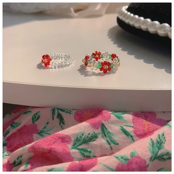 Nový kórejský Retro Trend Priehľadná Akrylová Farba Väzbe Kvety Korálky Krúžok pre Ženy, Dievča Strany, Letné Hot Šperky