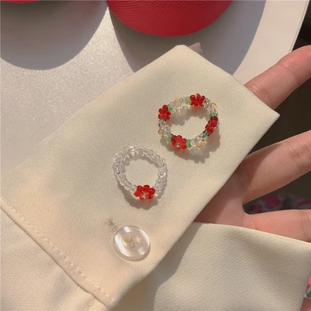 Nový kórejský Retro Trend Priehľadná Akrylová Farba Väzbe Kvety Korálky Krúžok pre Ženy, Dievča Strany, Letné Hot Šperky