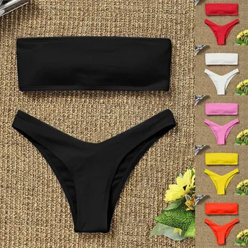 2 Dielna Sada Vysoko strede zúžený Bikini Feminino dámske Plavky dvojdielne Samostatné Plavky Červená 2021 Nové plavky Sexi Plaviek
