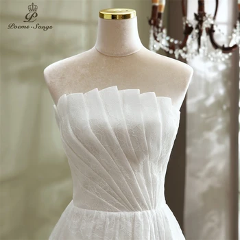 Elegantné bez ramienok Čipky svadobné šaty 2021 A_line štýl manželstva svadobné šaty elegantné nevesta šaty vestidos de novia