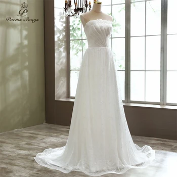 Elegantné bez ramienok Čipky svadobné šaty 2021 A_line štýl manželstva svadobné šaty elegantné nevesta šaty vestidos de novia