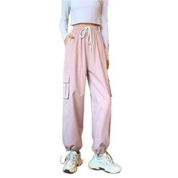 Streetwear Cargo Nohavice Ženy 2021 Príležitostných Bežcov Black Pink Polovice Pása Voľné Ženské Nohavice Kórejský Štýl Veľké Vrecká Dámske Nohavice