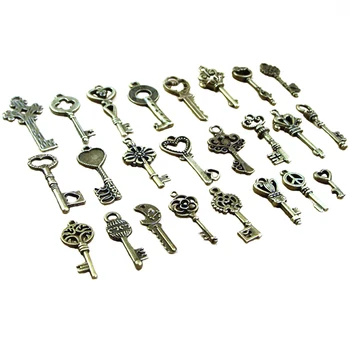 40pcs/1 Sada Fantázie Srdce Luk Náhrdelník s Príveskom, Starožitné Vintage Starý Vzhľad Bronz Skeleton Keys