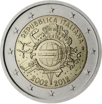 Taliansko 2012 10. Výročie Mene Vydanie 2 Euro Pamätné Mince Unc Reálne Skutočné Pôvodných Mincí