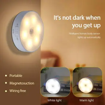 LED Senzor Pohybu Svetelný Nočné Svetlo USB Nabíjateľné Senzor, Spálne, Skrine Svetlo Bezdrôtový Energeticky úsporné Telo Indukčné Lampy Hot