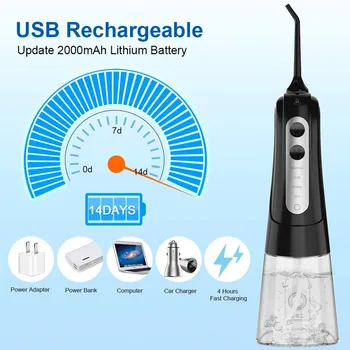 Ústne Irigátor USB Nabíjateľné Vody Flosser Prenosné Zubné prúd Vody 300 ML Nádrž na Vodu, Nepremokavé Čistejšie Zuby