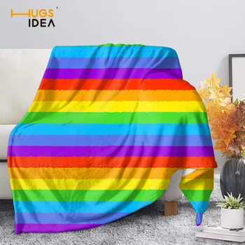 HUGSIDEA Rainbow Príznak Tlač Fleece Deka Teplé Farebné Prenosné Mäkká Deka Domov Bedbread Zahŕňa Manty De Cama