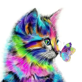 5D Diamond Maľovanie DIY Cat Picture Ručné Cross Stitch Domov Drahokamu Wall Art Deti Darček