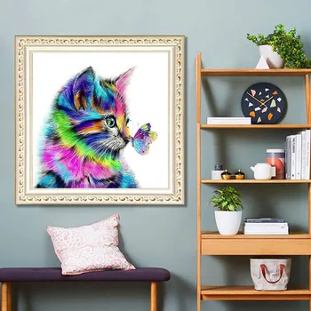 5D Diamond Maľovanie DIY Cat Picture Ručné Cross Stitch Domov Drahokamu Wall Art Deti Darček