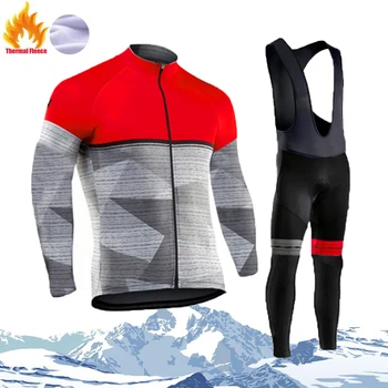 Strava Teplé 2021 Zimné Thermal Fleece, Cyklistika Dres Nastaviť pánska Outdoor Jazdenie MTB Ropa Ciclismo Náprsníkové Nohavice Nastaviť Cyklistické Oblečenie