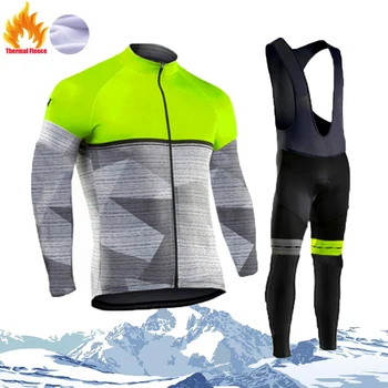 Strava Teplé 2021 Zimné Thermal Fleece, Cyklistika Dres Nastaviť pánska Outdoor Jazdenie MTB Ropa Ciclismo Náprsníkové Nohavice Nastaviť Cyklistické Oblečenie