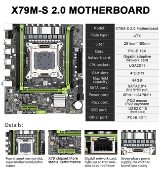 JINGSHA X79 Dual Kanály Doske X79M-S 2,0 M-ATX USB2.0 PCI-E NVME M. 2 SSD 4* DDR3 ECC REG RAM A LGA 2011 E5-V1/V2 Serie
