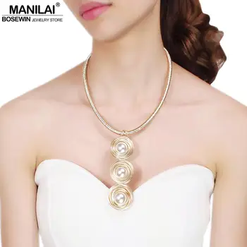 MANILAI Simulované Pearl Chokers Náhrdelníky Pre Ženy Vyhlásenie Šperky vyrábané Ručne Zabaliť Drôt, Lano, Reťaz Dlhú Prívesky Maxi Náhrdelník
