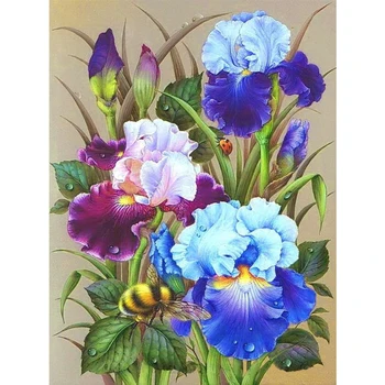 DIY Maľovanie Podľa Čísel Irises Kvet Bee Na Plátne HandPainted Maliarske Umenie Darček DIY Domáce Dekorácie