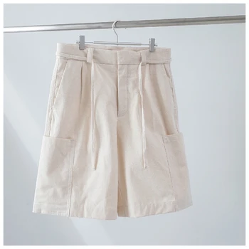 Letné nové JIL SANDER minimalistický bielizeň bavlna trakmi, mužov, žien vrecku bežné pláži nohavice voľné ostrihané marhuľový krátke nohavice