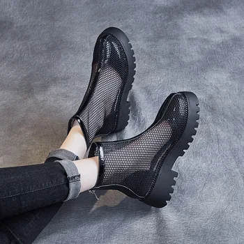 Kožené ok v pohode, topánky dámske 2021 lete nové high top vydlabaných hrubé soled vysoké hole topánky bežné krátke čisté topánky