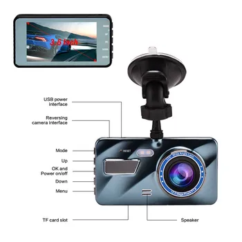 3.6 palcový Auta DVR Dash Cam Video Rekordér Zozadu Dual Kamera 32 GB Full HD Auto Kamera 3.6