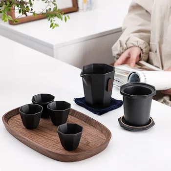 Cestovné čaj nastaviť, prenosná taška, kameniny Kungfu čaj umenie, jeden hrniec, tri poháre, Japonský štýl rýchlo hosť pohár, pohár vlastné logo