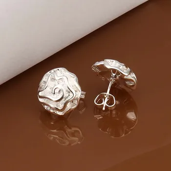 925 Sterling Silver Ženy Šperky, Módne Kórejský Roztomilý Malý Asymetrický Ruže Kvet Ročníka Stud Náušnice Pre Dcéru Dievčatá
