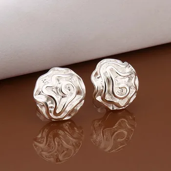 925 Sterling Silver Ženy Šperky, Módne Kórejský Roztomilý Malý Asymetrický Ruže Kvet Ročníka Stud Náušnice Pre Dcéru Dievčatá