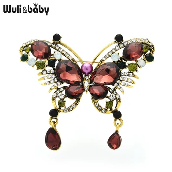 Wuli&baby Crystal Motýľ Brošňa Pre Ženy, Mužov, Modrá Fialová Hmyzu Brošňa Darov Kolíkmi