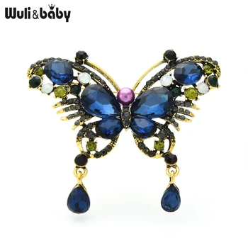 Wuli&baby Crystal Motýľ Brošňa Pre Ženy, Mužov, Modrá Fialová Hmyzu Brošňa Darov Kolíkmi