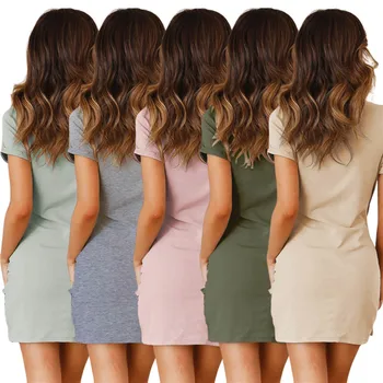 Ženy Mini Šaty Čipky Obväz Okrúhlym Výstrihom, Krátky Rukáv Elegantné Pevné Šaty Strany Streetwear Clubwear 2021 Jar Leto