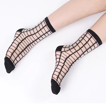 Ženy Sexy Crystal Hodváb Ponožky Zábavné Dot Koberčeky Pruhované Tlač Čipky Oka Transparentná Sieťovina Pružnosť Tenké Cool Čierne Nylonové Ponožky