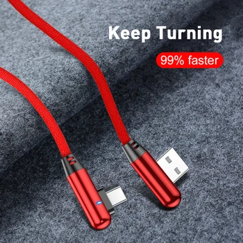 90 Stupňov, Kábel Micro USB, Typ C 1M 2M Rýchle Nabíjanie Pre Samsung S8 S9 S10 Xiao Huawei Microusb USB-C Nabíjací Kábel Kabel