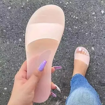 2021Woman Sandále Sexy Letné Topánky Žena Pošmyknúť na Módne Sandále Listov Dámy Transparentné Bytov Topánky 2021 Nové