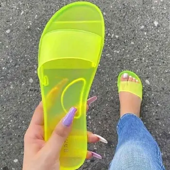 2021Woman Sandále Sexy Letné Topánky Žena Pošmyknúť na Módne Sandále Listov Dámy Transparentné Bytov Topánky 2021 Nové