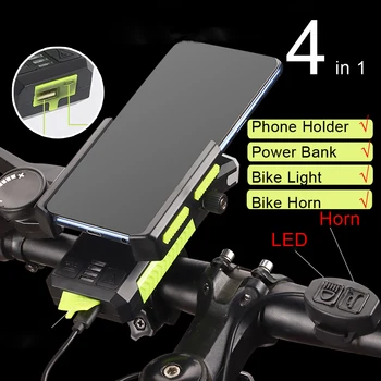5 V 1 Bicykli Telefón Držiak na Bicykel Svetlo Predné USB Nabíjateľné Horn Bicykli Lampa Baterka Motocykel Mobilný Telefón Pripojiť Stojan