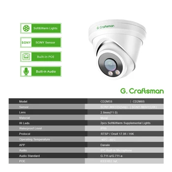Farebná IP Kamera POE Snímač SONY 5MP 4K Bezpečnostné CCTV H. 265 Krytý Vonkajší Audio Video Dohľad Onvif ColorVu G. Craftsm